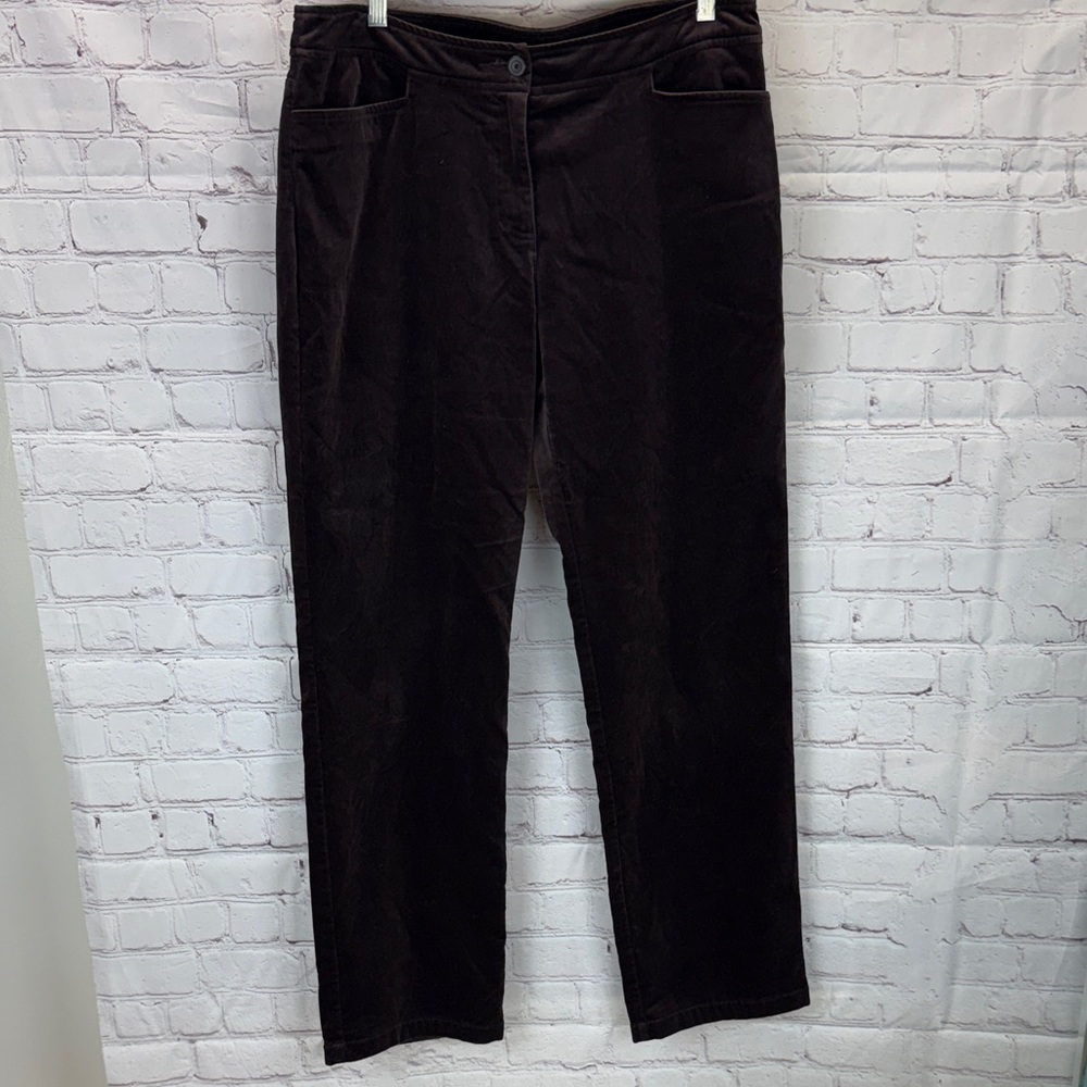 Eileen Fisher velvet chocolate plum mid rise straight leg trouser pants sz